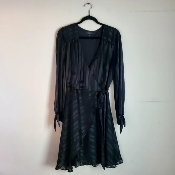 Imnyc | Dresses | Imnyc Wrap Dress Womens L Black Sheer Ruffle Wedding  Guest Lbd | Poshmark